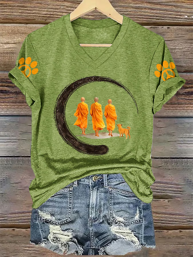 Buddhist Monks Walk For Peace V-Neck Shirt Aloka The Peace Dog Merch Aloka Walk For Peace Shirt