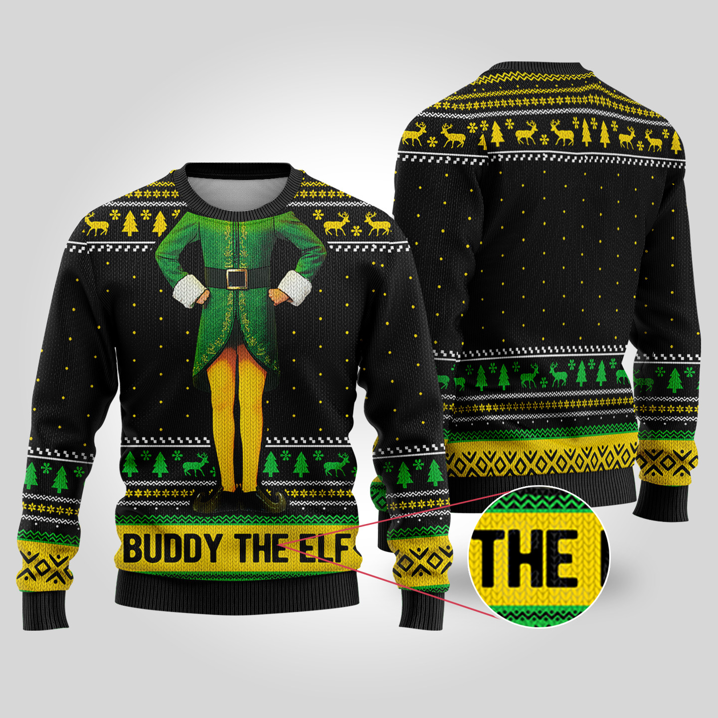 Buddy The Elf Black Funny Ugly Christmas Sweater Comfortable Holiday Sweater for Chilly Nights