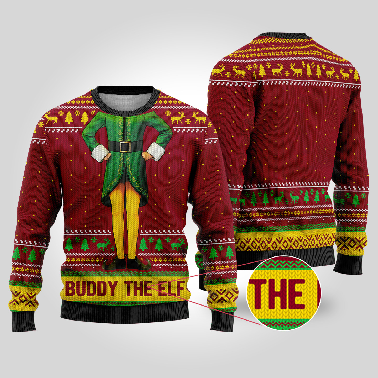 Buddy The Elf Cardinal Red Funny Ugly Christmas Sweater Personalized Christmas Sweatshirt Gift for Family