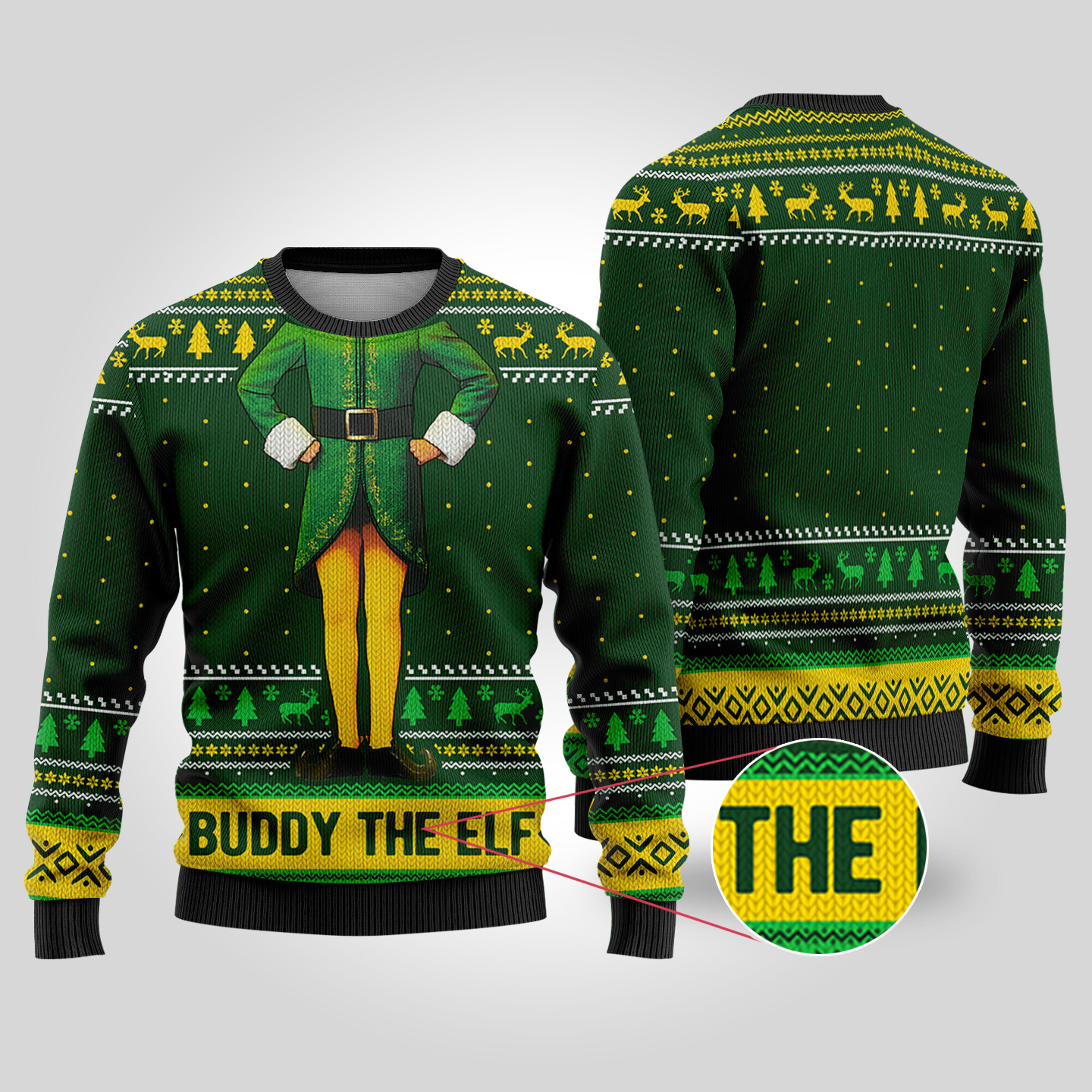 Buddy The Elf Forest Green Funny Ugly Christmas Sweater Merry Christmas Sweatshirt for Holiday Fun