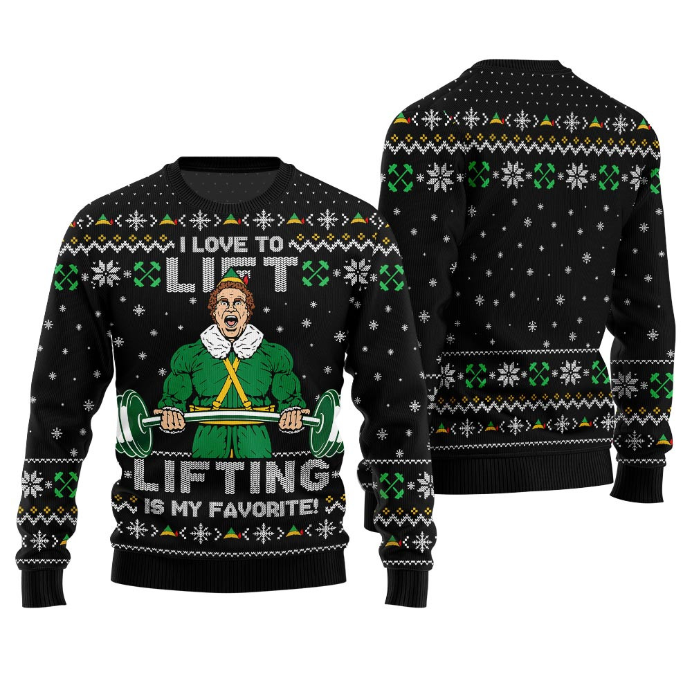 Buddy The Elf Lifting Ugly Christmas Sweater Festive Sweatshirt for Christmas Celebrations