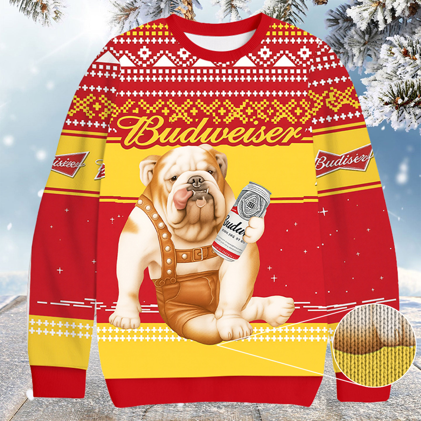 Budweiser Bulldog Christmas Ugly Sweater Merry Xmas Clothes Dog And Owner Gifts