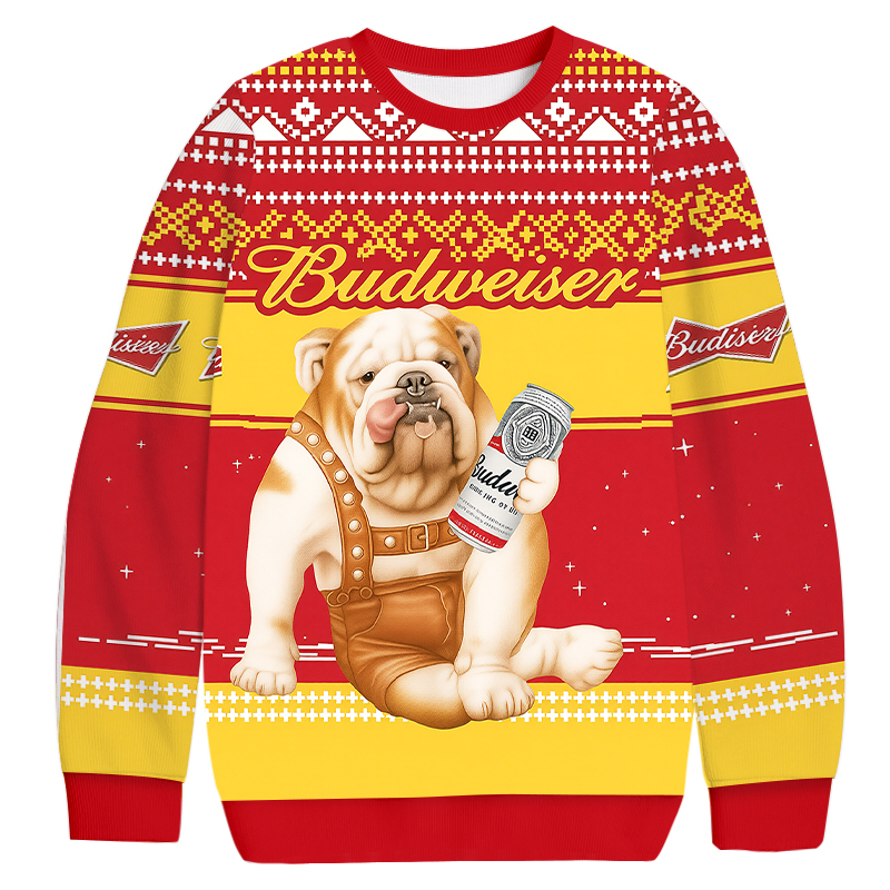 Budweiser Bulldog Christmas Ugly Sweatshirt Festive Xmas Winter Sweater Gift Ideas Budweiser Bulldog Christmas Ugly Sweatshirt Festive Xmas Winter Sweater Gift Ideas