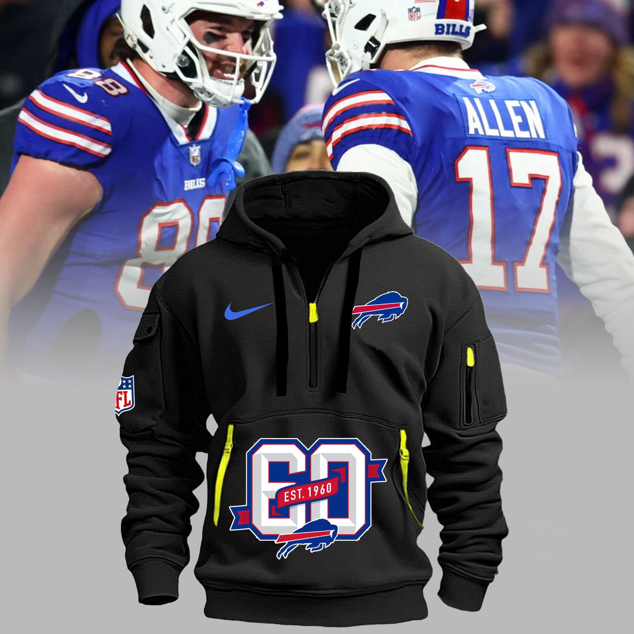 Buffalo Bills 60 2024 Quarter Half Zip Hoodie NFL Go Bills Football Fan Merch Gifts