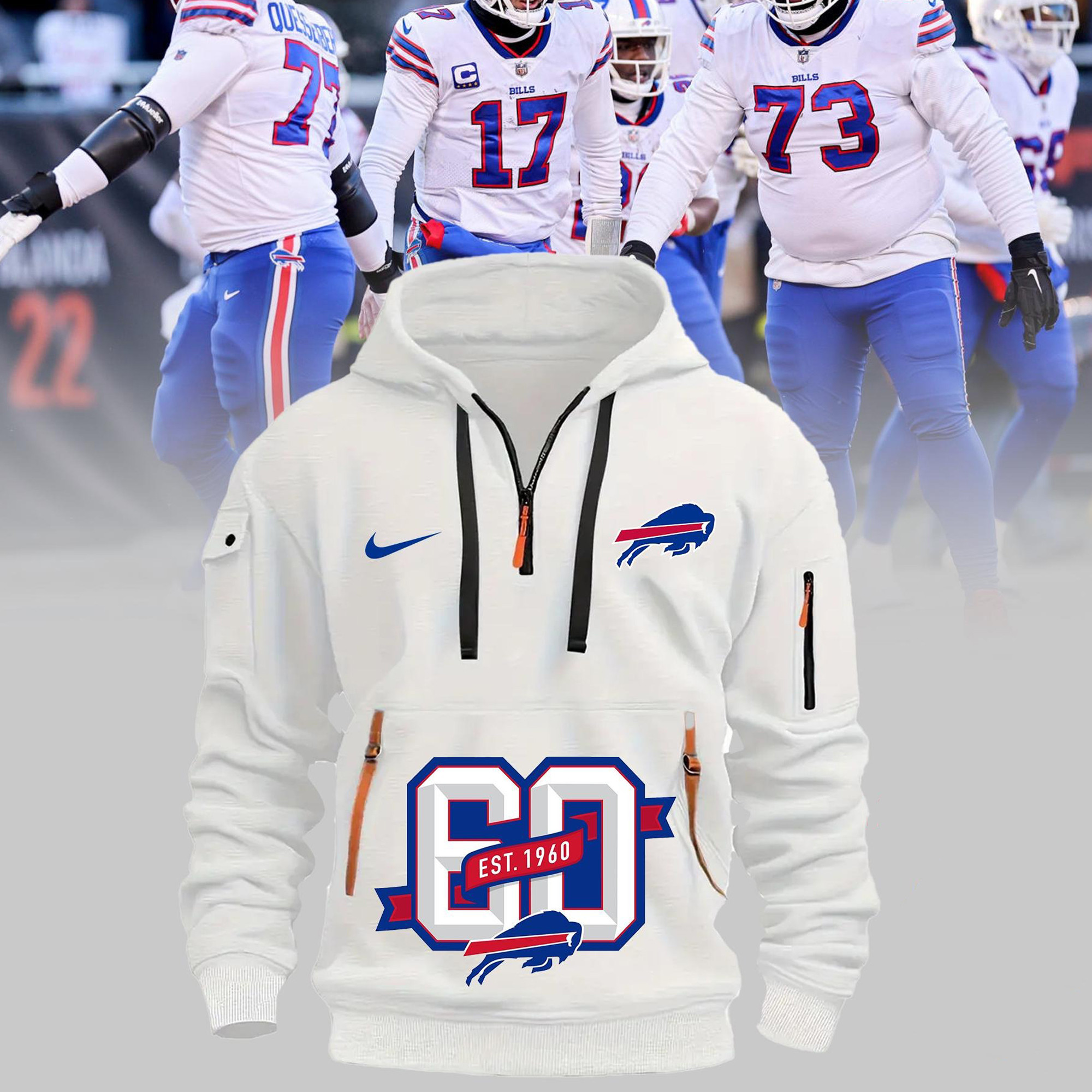 Buffalo Bills 60 Quarter Half Zip Hoodie NFL Go Bills Football Fan Merch Clothing Gifts