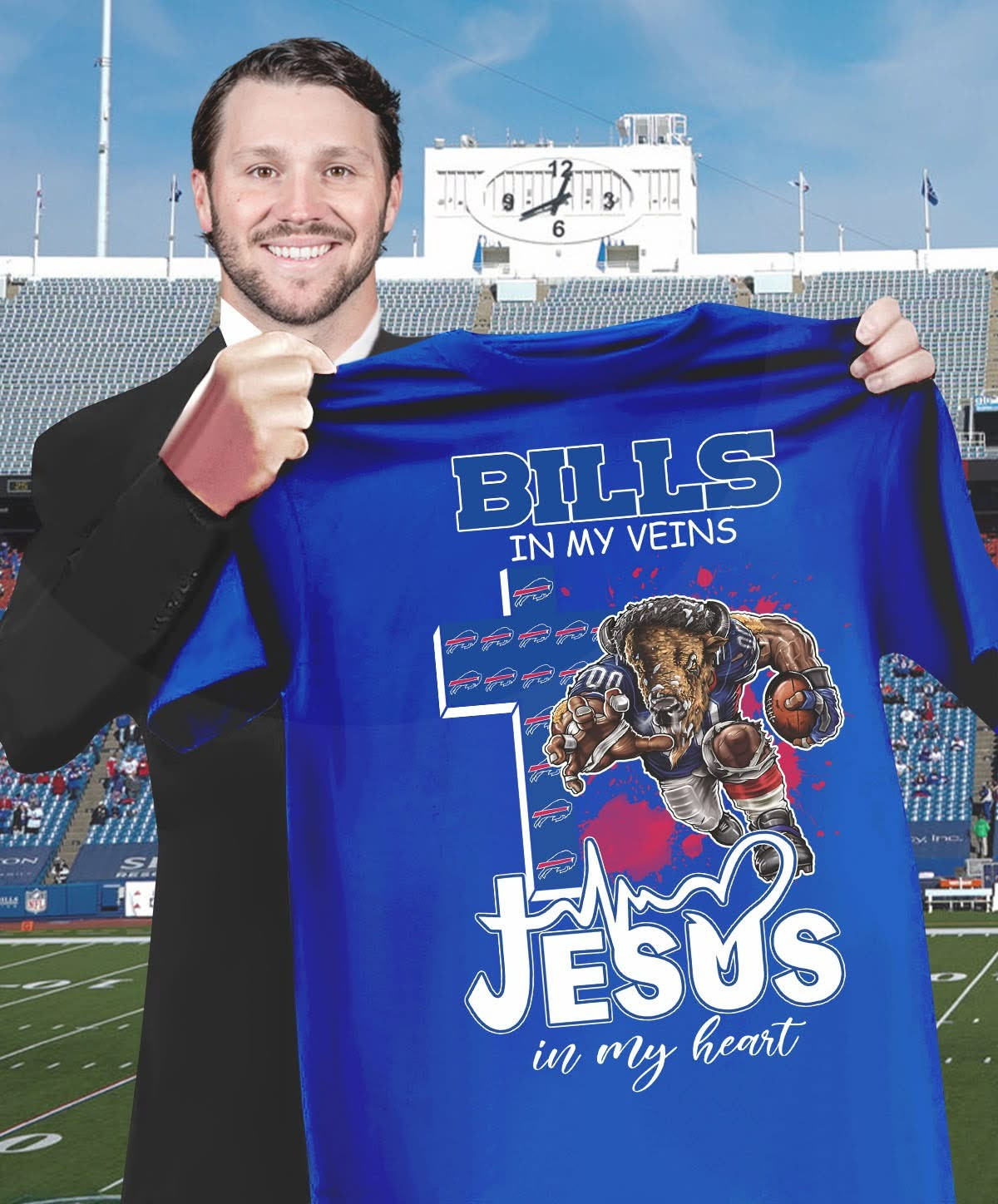 Buffalo Bills In My Veins Jesus In My Heart T-Shirt Faith Gifts For Football Lovers Fans