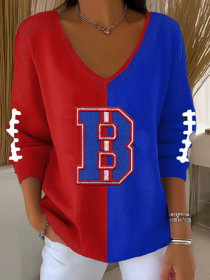 Buffalo Bills Merch Bills Game Day V-Neck Long Sleeve Football Fan Clothing Women's Gifts