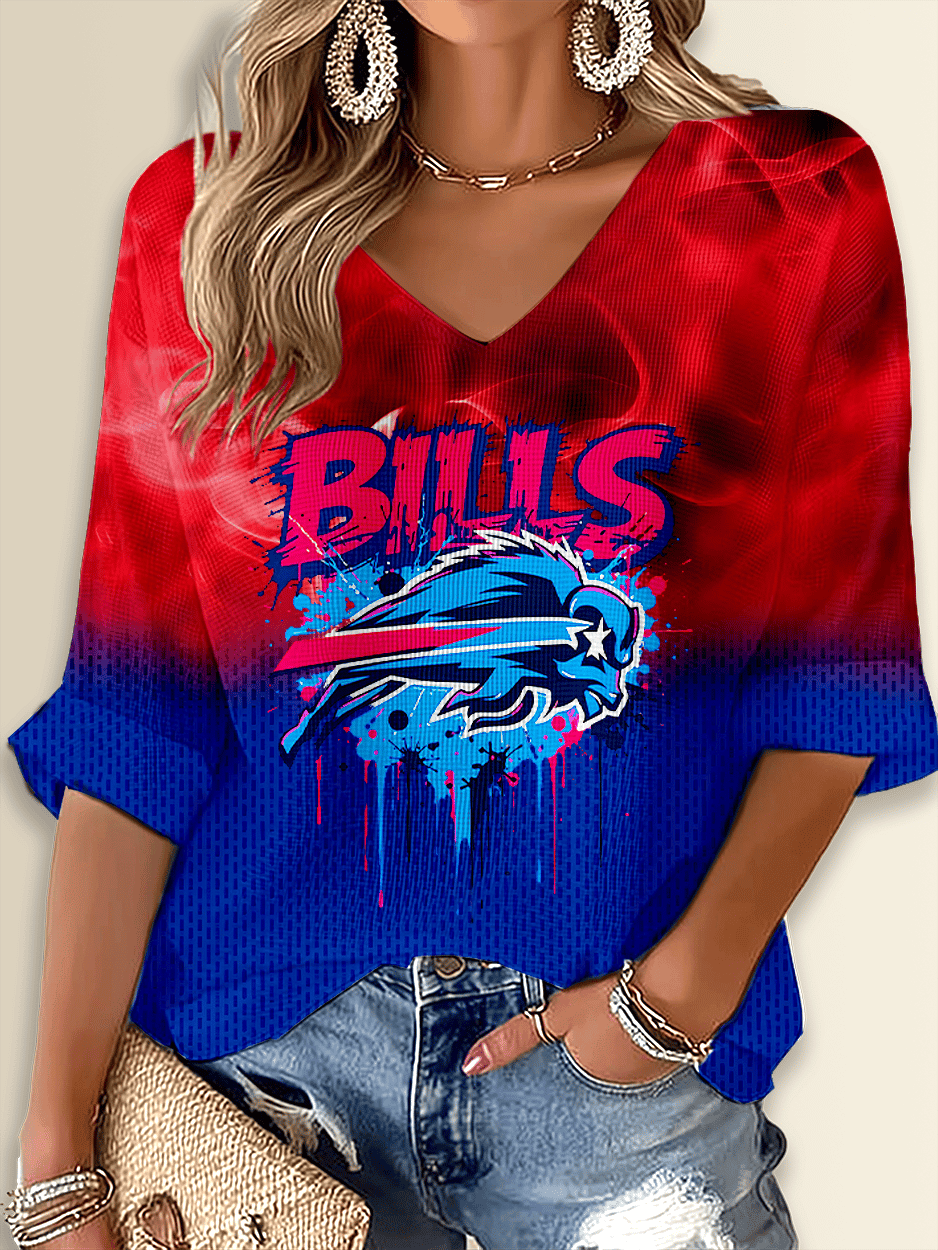 Buffalo Bills Merch Bills Mafia V-Neck Long Sleeve Shirt Game Day Football Gifts For Women