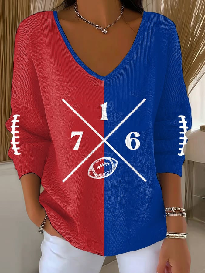 Buffalo Bills Merch Football Graphic V-Neck Long Sleeve Game Day Clothing Gifts For Enthusiasts