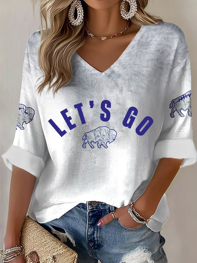 Buffalo Bills Merch Let's Go Bills V-Neck Long Sleeve Shirt Game Day Football Merch Fan Gifts