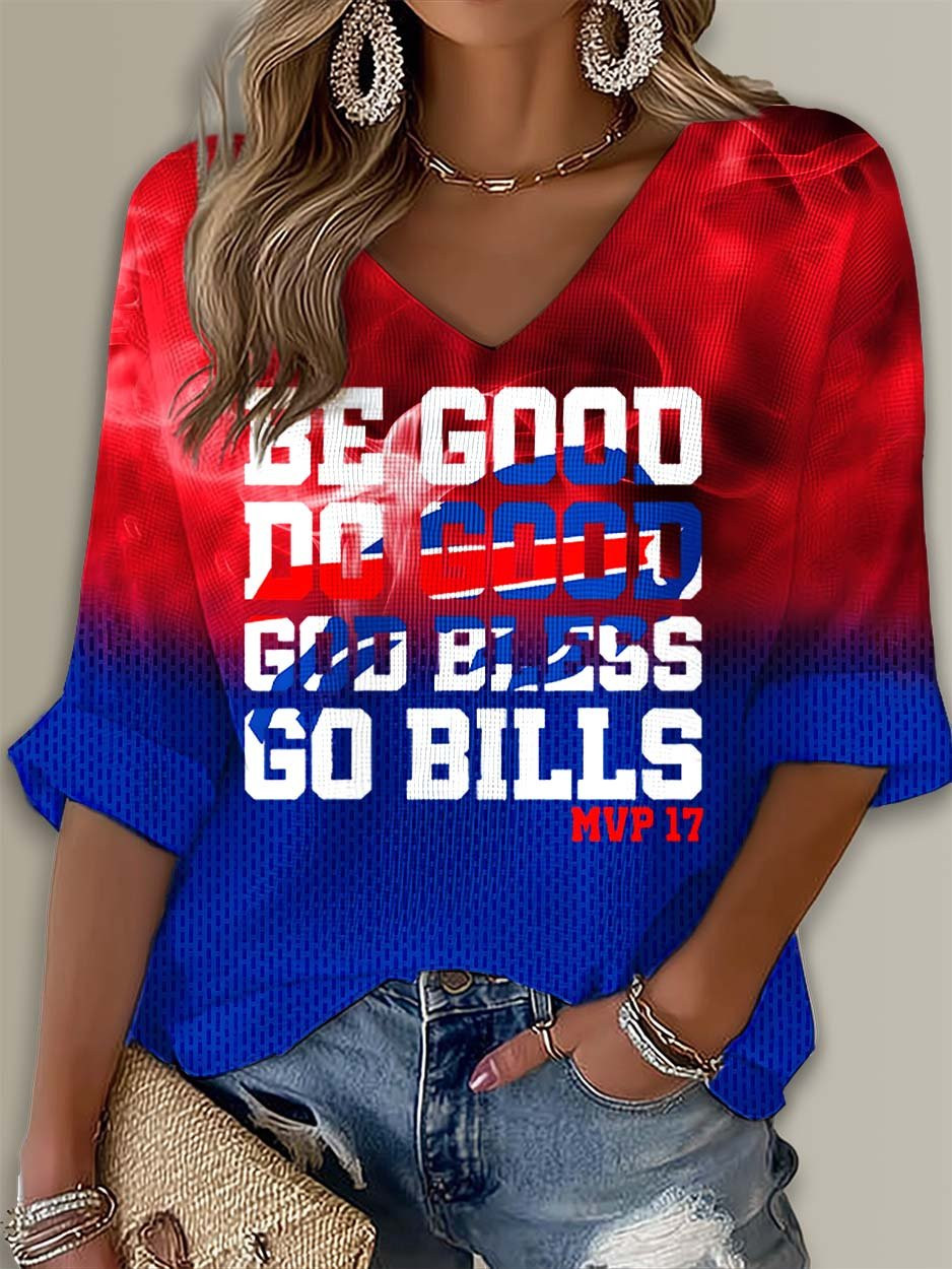 Buffalo Bills Merch MVP 17 Go Bills V-Neck Long Sleeve Game Day Apparel Present For Bills Mafia