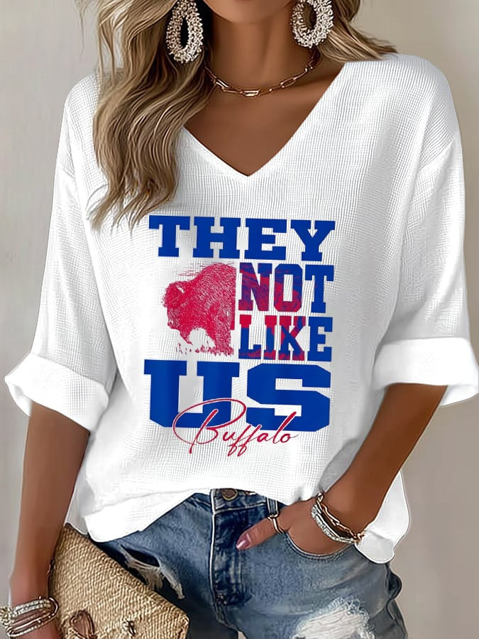 Buffalo Bills Merch They Not Like Us V-Neck Long Sleeve Game Day Apparel Gifts For Wife