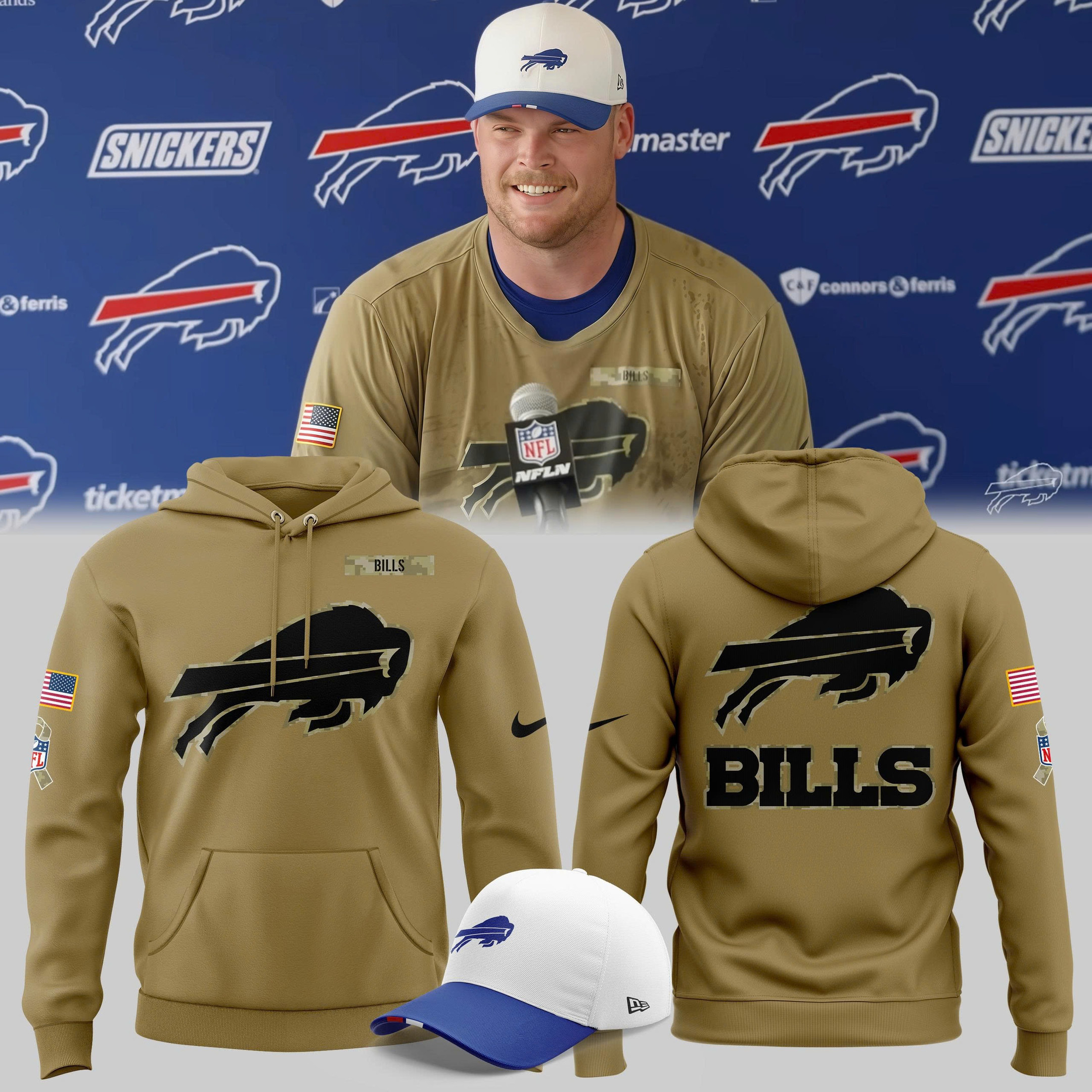 Buffalo Bills Military Brown Hoodie And Hat Salute To Serve Gifts For Veterans Fan Merch