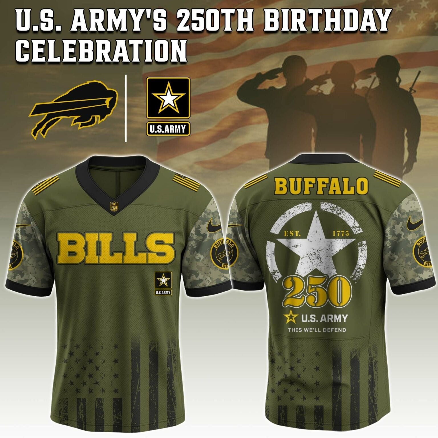 Buffalo Bills NFL x 250 US ARMY Jersey Best Gifts For Football Fans
