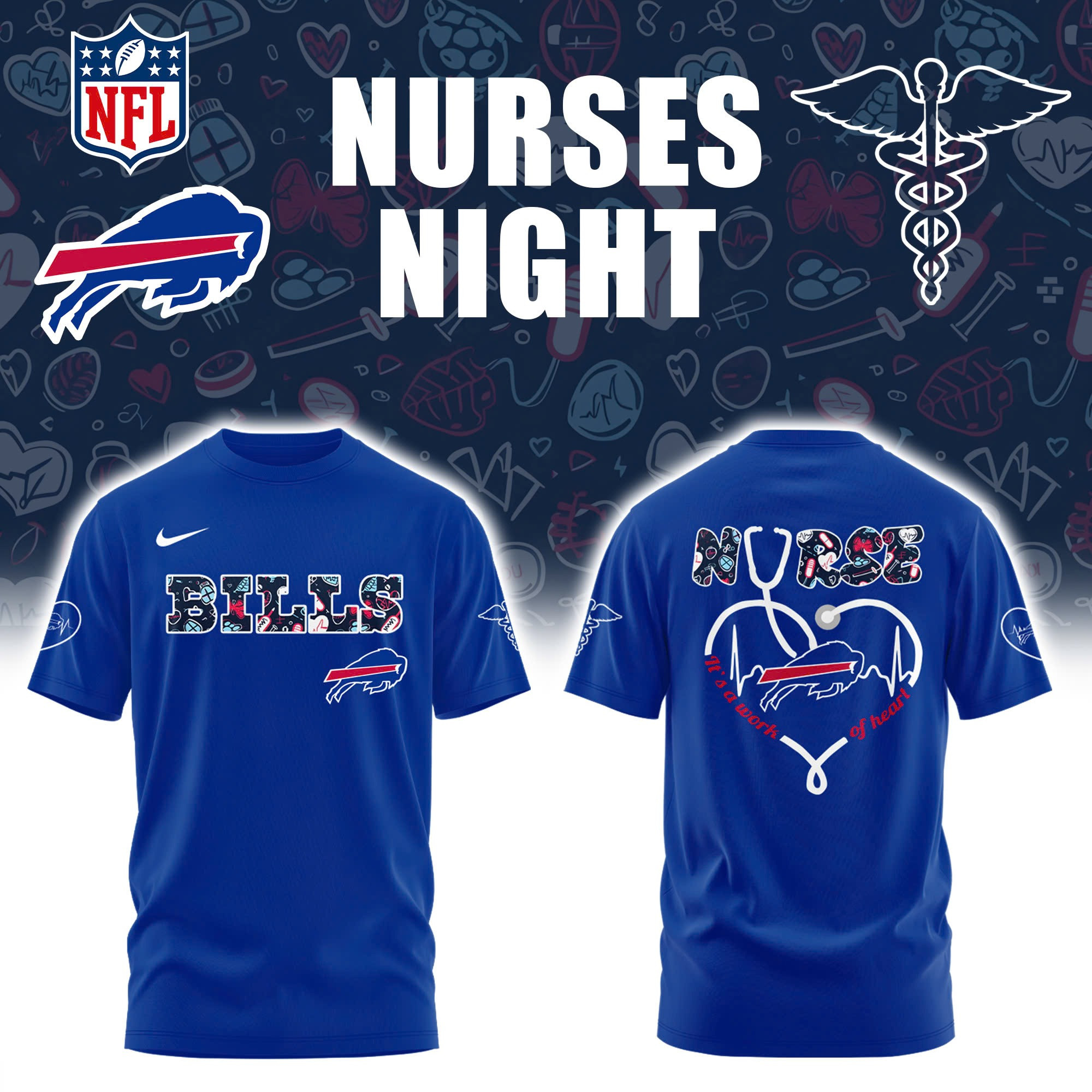 Buffalo Bills Nurses Night T-Shirt Honor National Nurses Day Bills Mafia Fan Gift Ideas