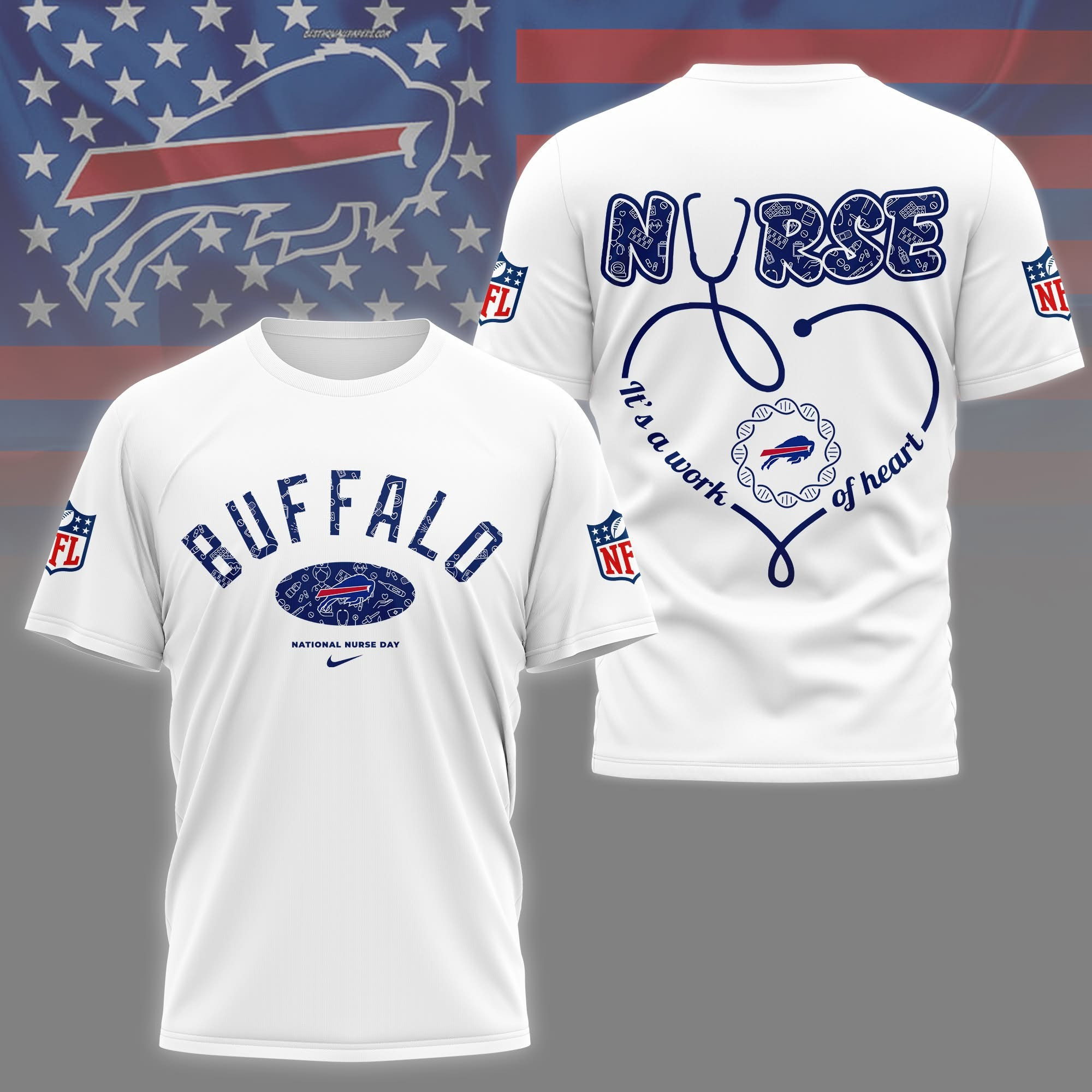 Buffalo Bills Nurses Night T-Shirt MLB Honor Nurse Day It's A Work Of Heart Unique Fan Gifts