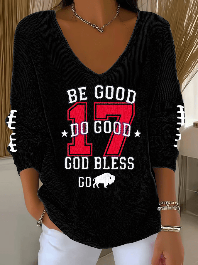 Buffalo Bills Super Bowl Waffle V-Neck Long Sleeve Shirt Be Good Do Good God Bless Go Bills Merch
