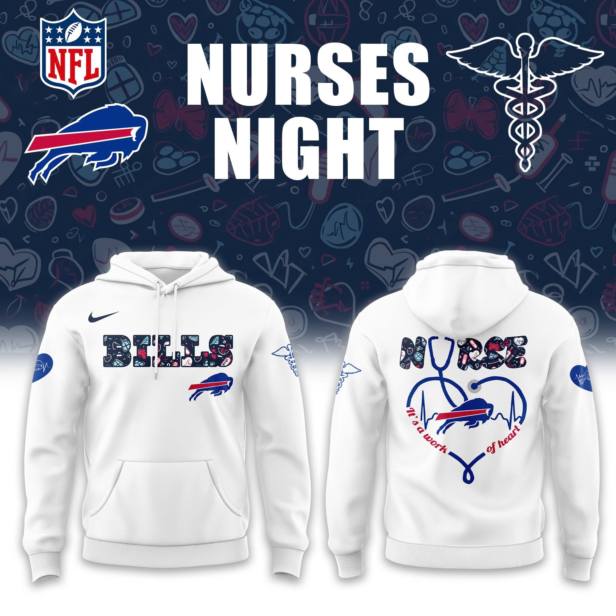 Buffalo Bills x Nurses Night Hoodie Cool Gifts For Baseball Lovers