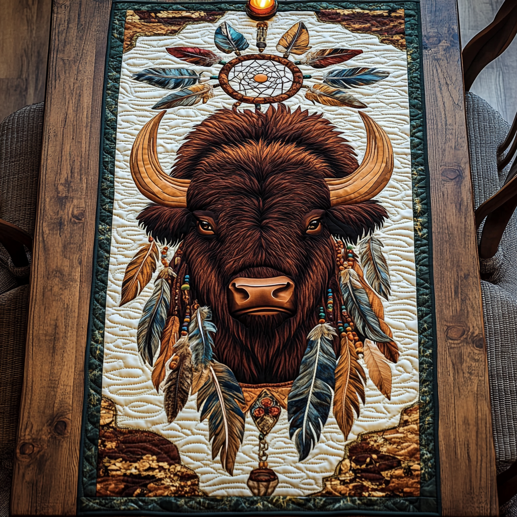 Buffalo Brave Quilted Table Runner Dining Table Decor Ideas Gifts For Bison Lovers