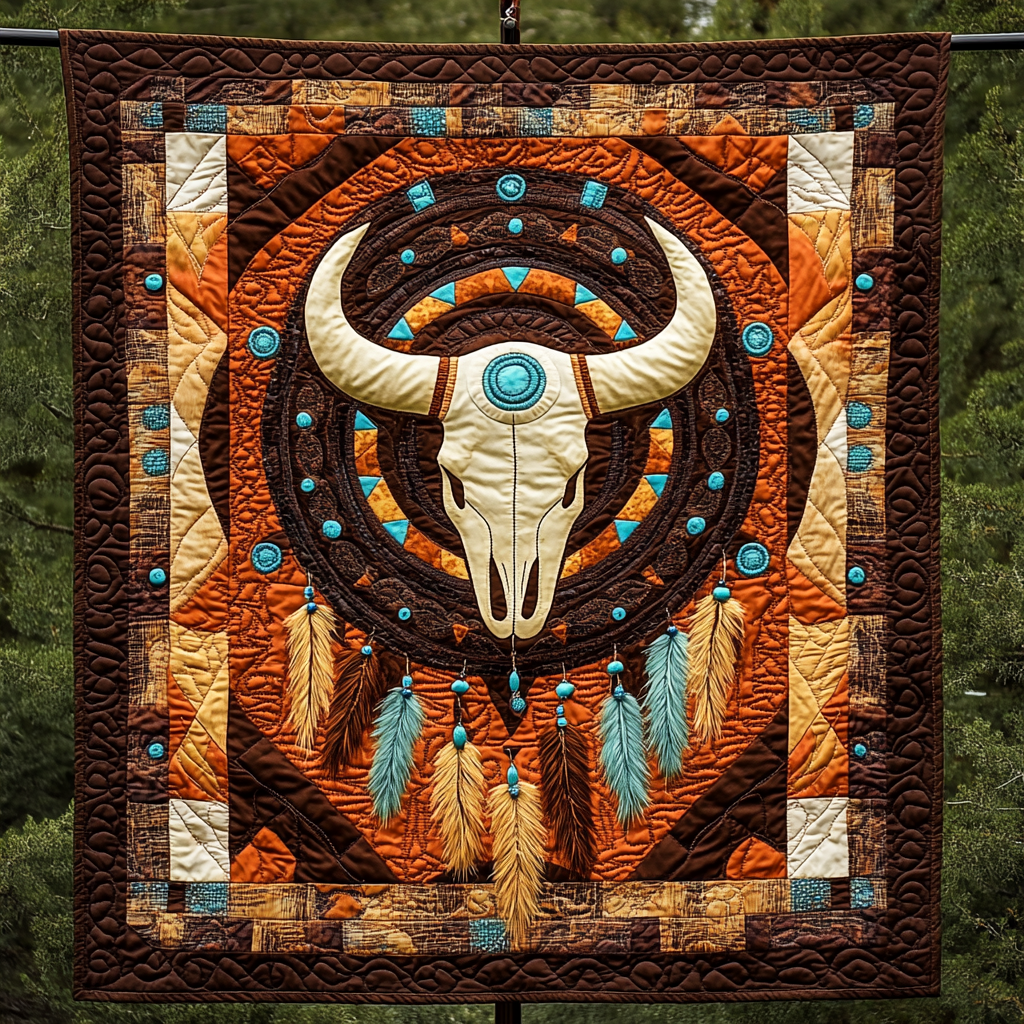 Buffalo Dream Mandala Quilted Blanket Native American Gifts For Her