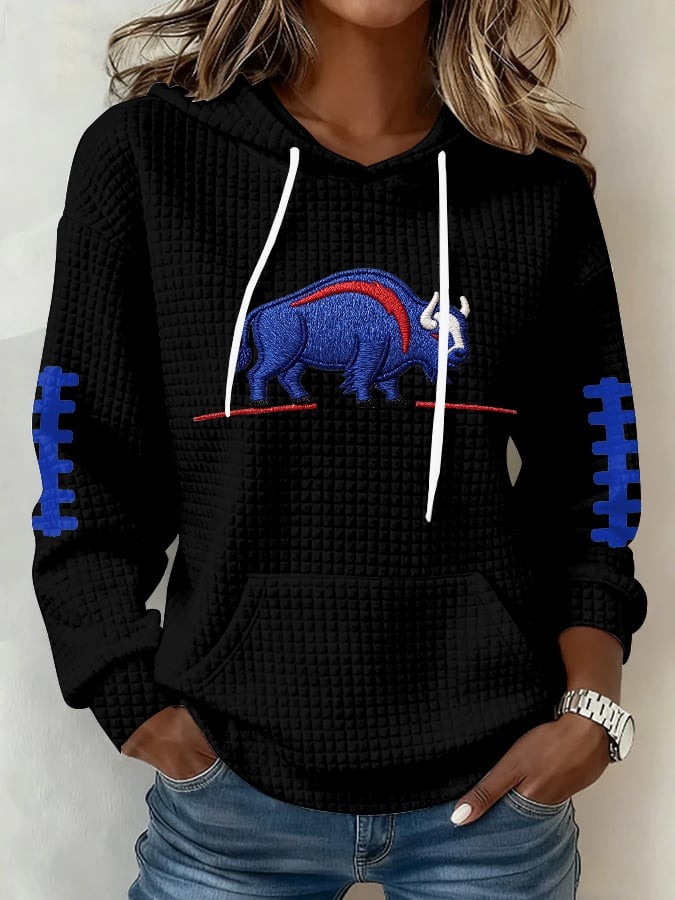 Buffalo Football BB Waffle Hoodie Bills Merch Buffalo Pride Game Day Clothing Black