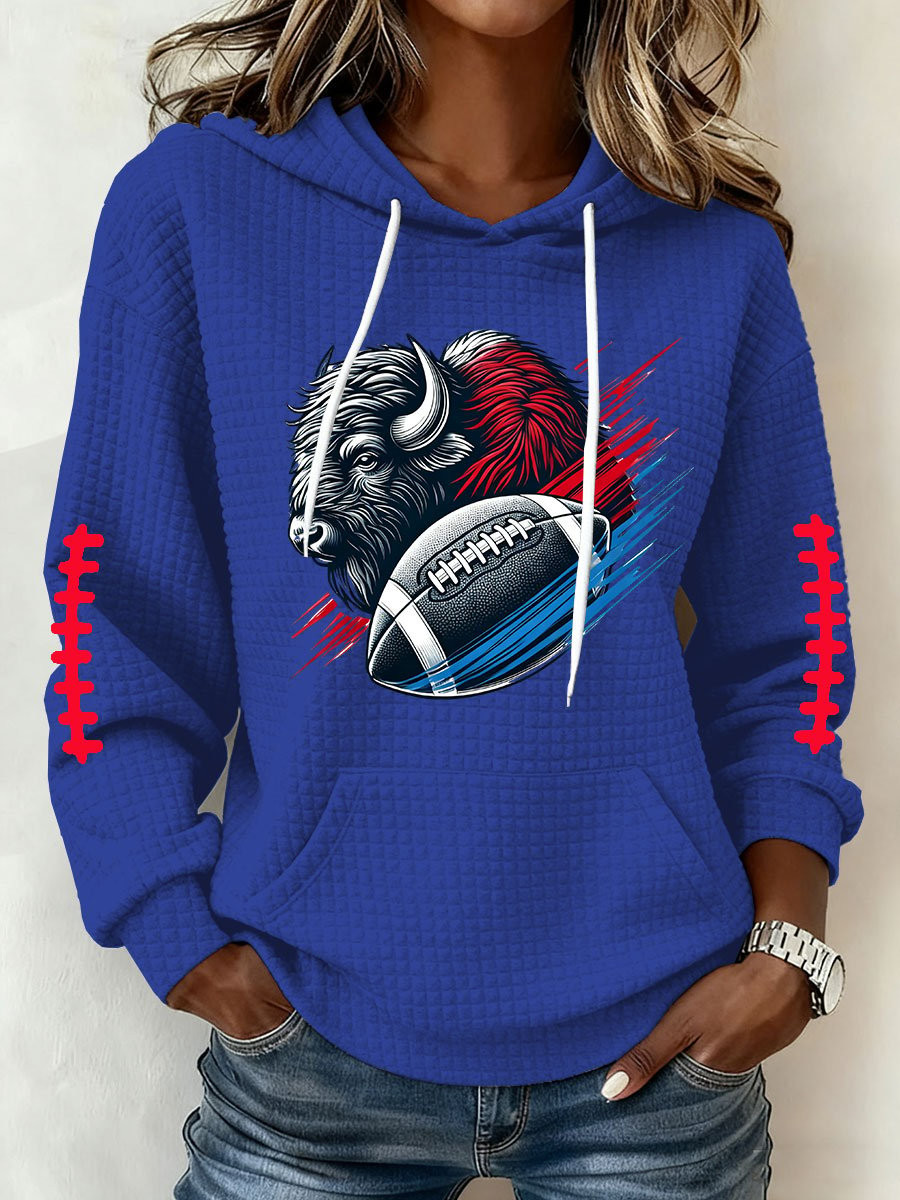 Buffalo Football BB Waffle Hoodie Bills Merch Buffalo Pride Game Day Clothing Blue
