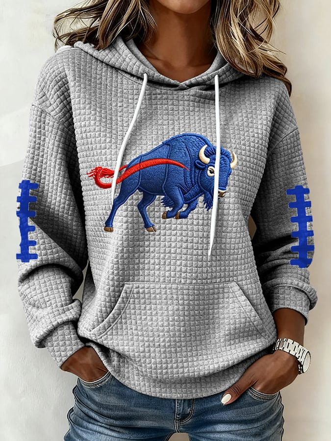 Buffalo Football BB Waffle Hoodie Bills Merch Buffalo Pride Game Day Clothing Grey