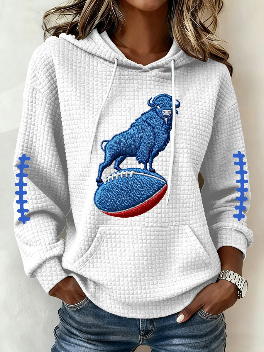 Buffalo Football BB Waffle Hoodie Bills Merch Buffalo Pride Game Day Clothing White