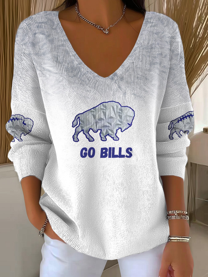 Buffalo Football Long V-neck T-Shirt Game Day Apparel Go B Shirt Presents For Football Lovers