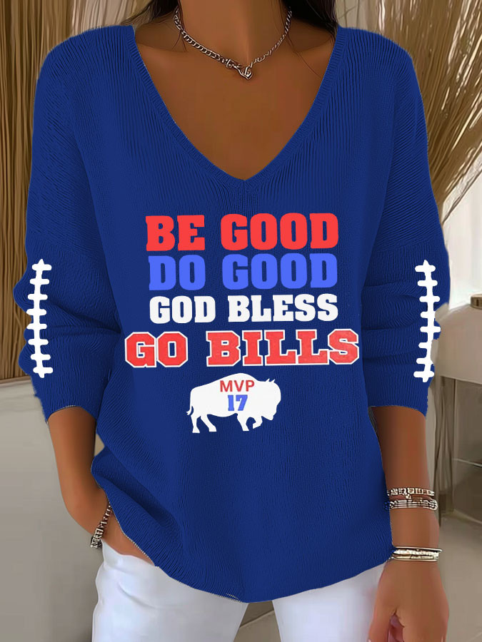 Buffalo Football Long V-Neck T-Shirt Gameday Clothes Be Good Do Good God Bless Go B Shirt