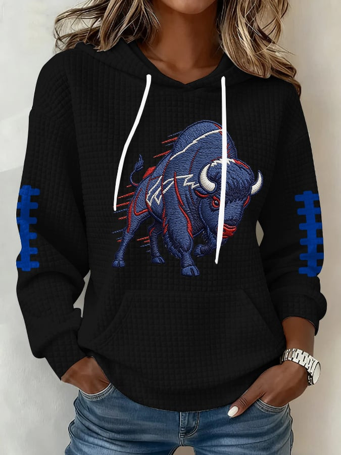 Buffalo Football Waffle Hoodie Bills Merch Buffalo Pride Game Day Clothing BB Hoodie Black
