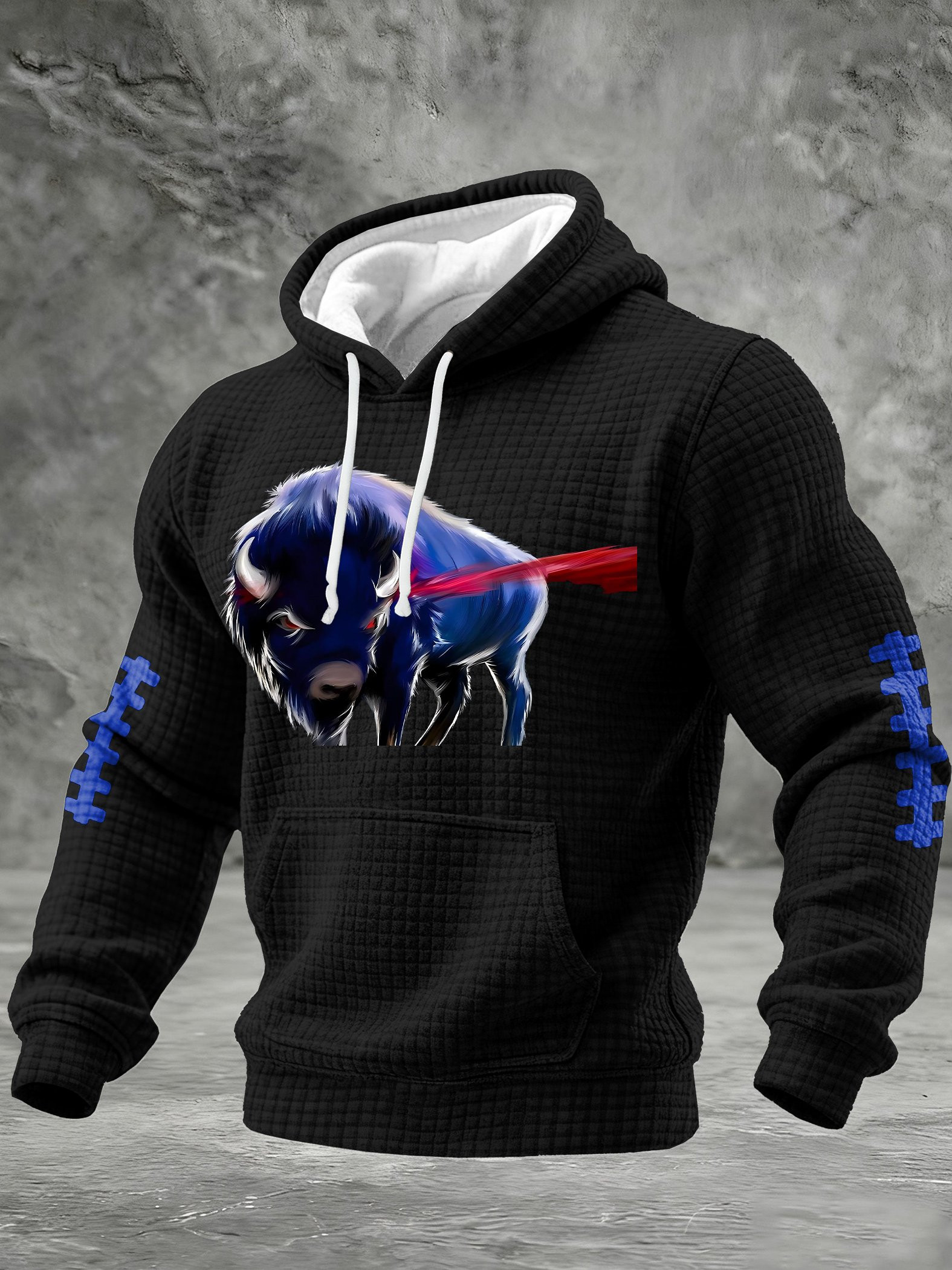 Buffalo Football Waffle Hoodie Bills Merch Buffalo Victory Game Day Hoodie Black