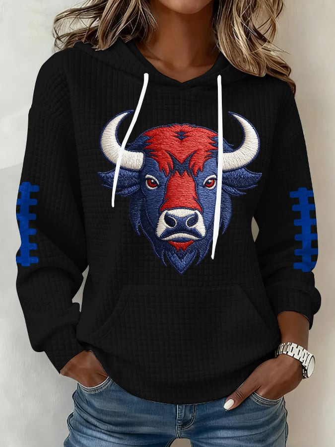 Buffalo Football Waffle Hoodie Game Day Bills Merch Buffalo Victory BB Apparel Black