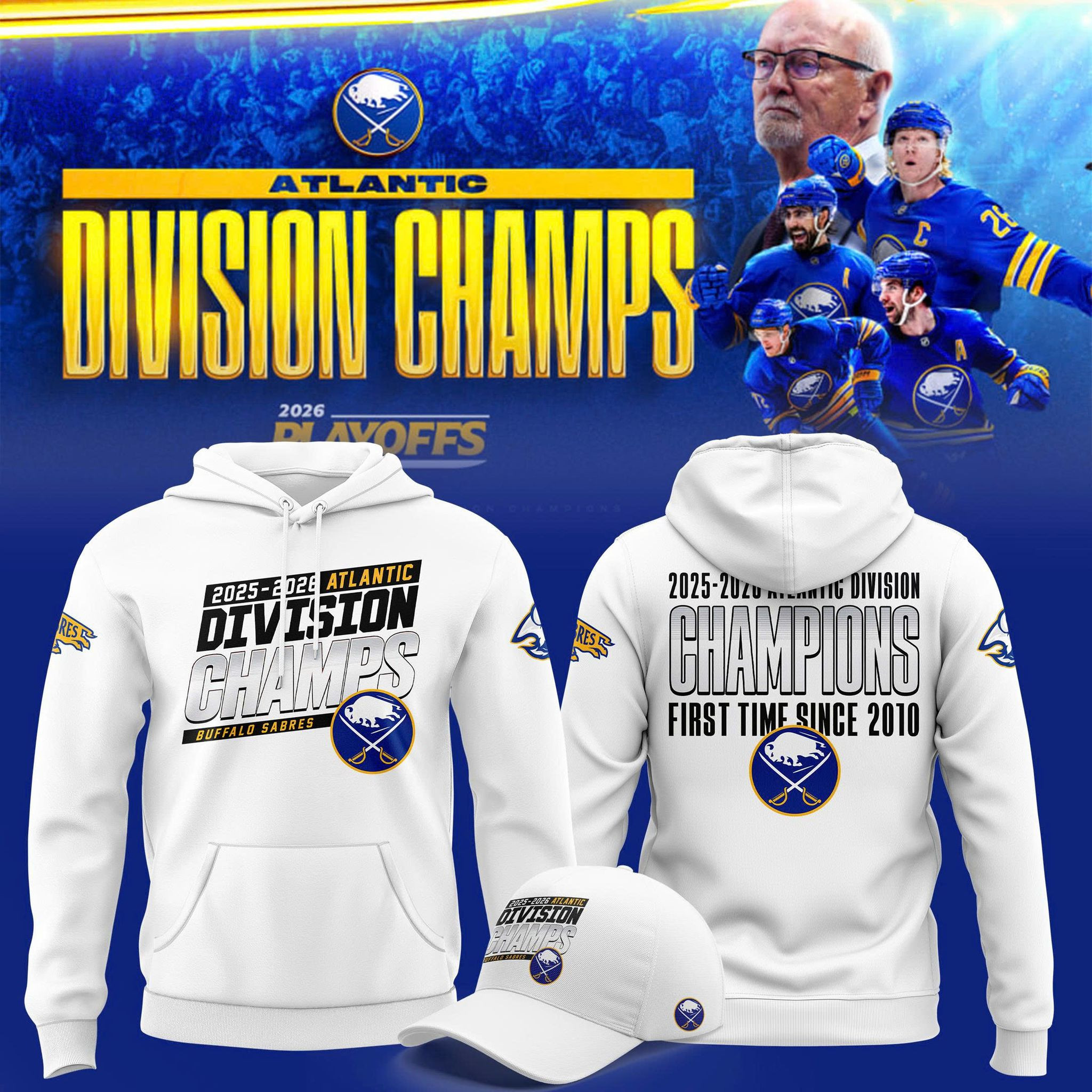 Buffalo Sabres 2026 Atlantic Division Champions Hoodie 2026 Stanley Cup Playoffs Apparel