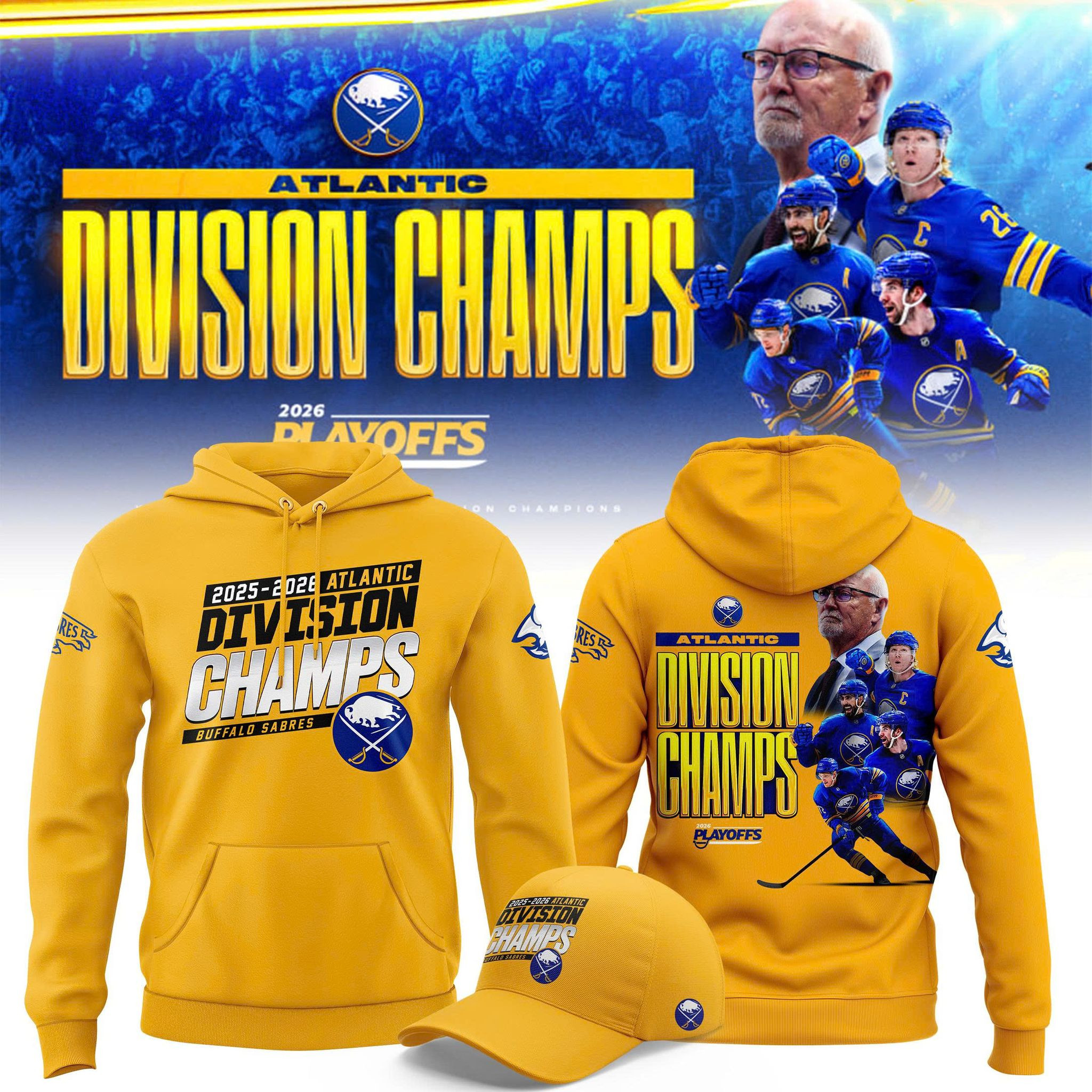 Buffalo Sabres 2026 Atlantic Division Champions Hoodie 2026 Stanley Cup Playoffs Merch Hockey Gear