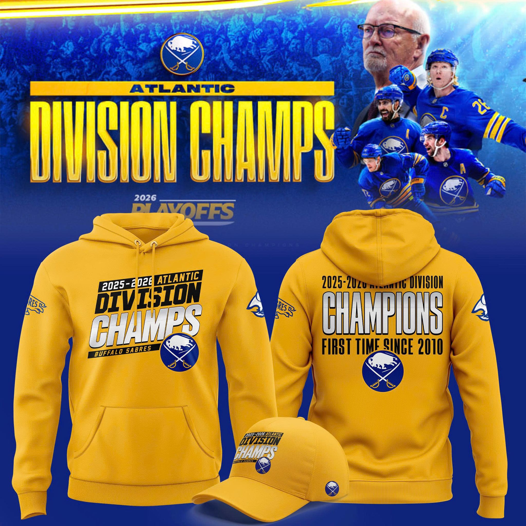 Buffalo Sabres 2026 Atlantic Division Champions Hoodie Buffalo Sabres Hooded Sweatshirt Fans Gear