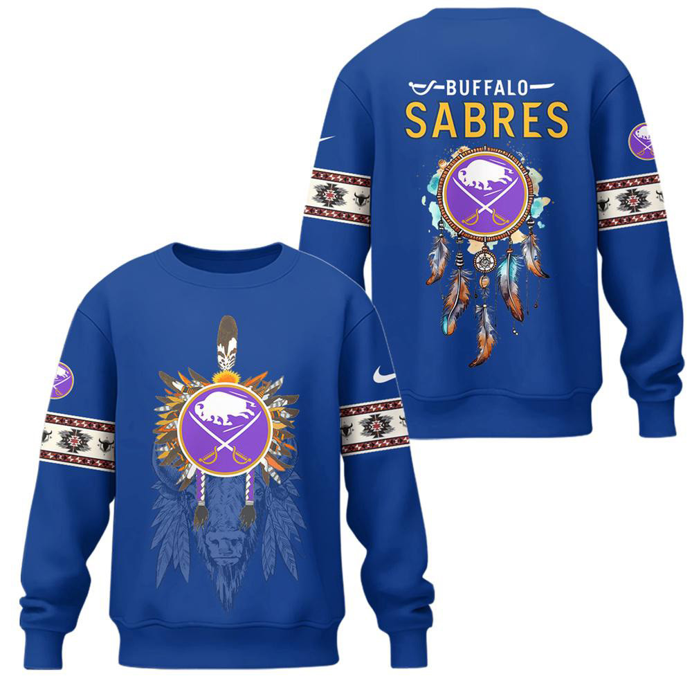Buffalo Sabres Native American Heritage Blue Sweatshirt Gifts For Hockey Fans