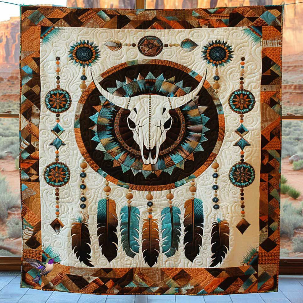 Buffalo Skull Dreamcatcher Holiday Christmas Quilt Blanket Best Christmas Gift For Mom