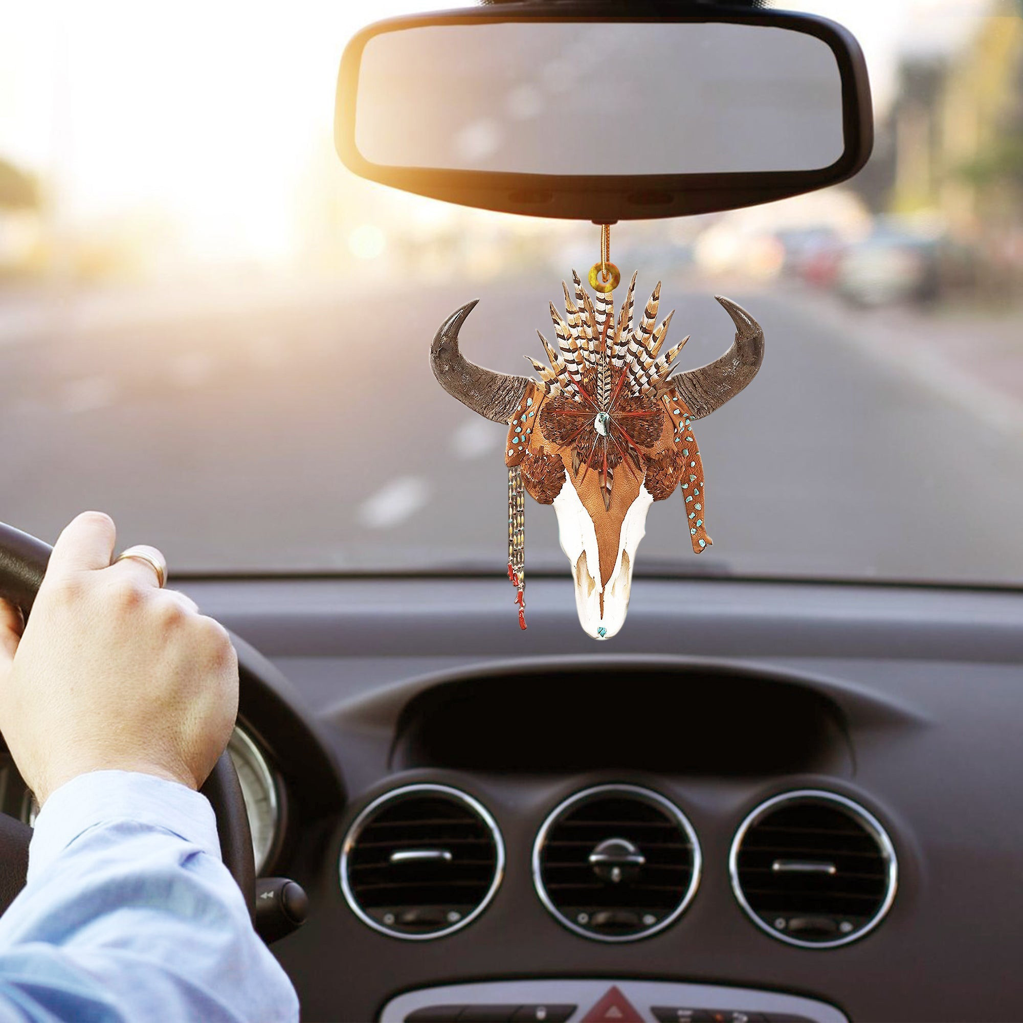 Buffalo Skull Feather Native American Christmas Car Ornament Xmas Tree Decor Holiday Decor Gift