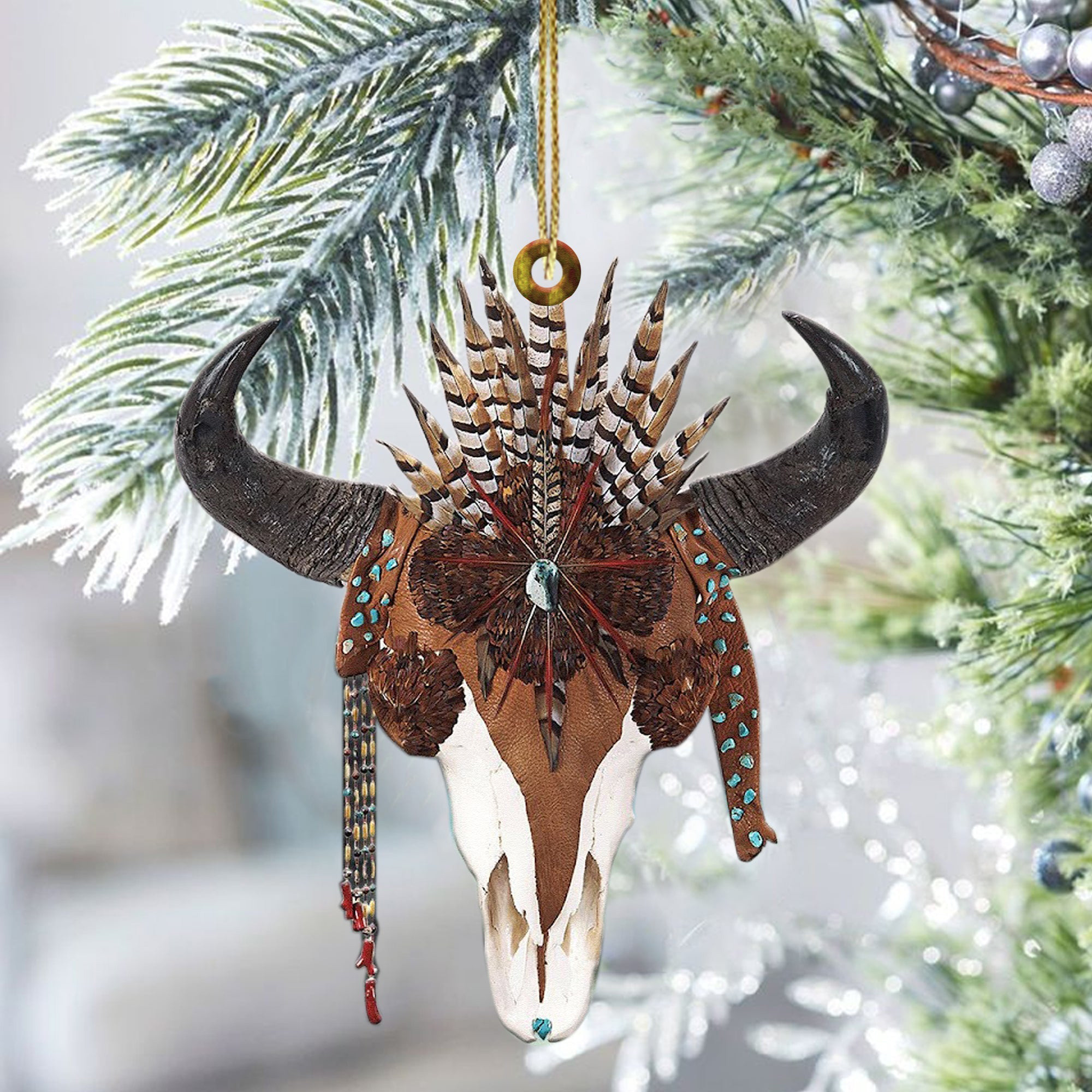 Buffalo Skull Feather Native American Christmas Ornament Holiday Decor Gifts