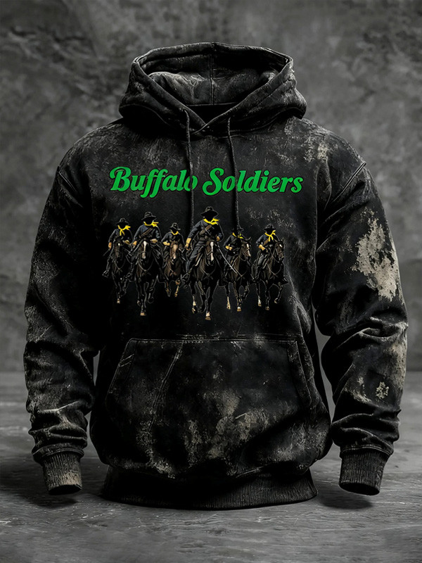 Buffalo Soldiers Vintage Hoodie Cavalry Soldiers Graphic Veteran History Apparel