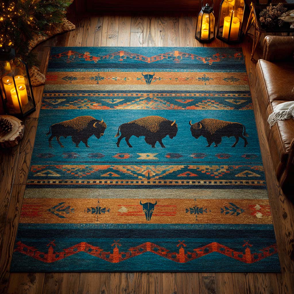 Buffalo Spirit Plains Area Rug Modern Holiday Decor Presents For Bear Lovers