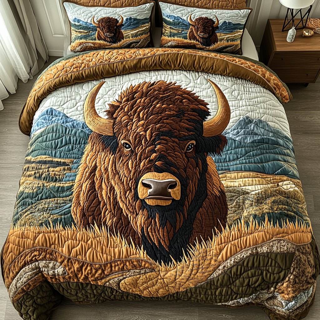 Buffalo Spirit Quilted Bedding Set Bed Decorations Bison Themed Gifts