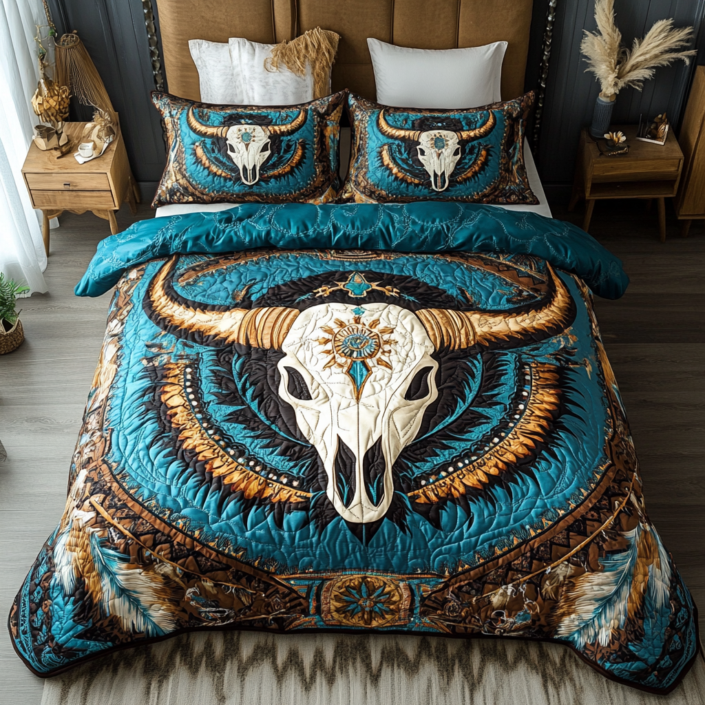 Buffalo Spirit Quilted Bedding Set Bedroom Decor Native American Gifts For Him