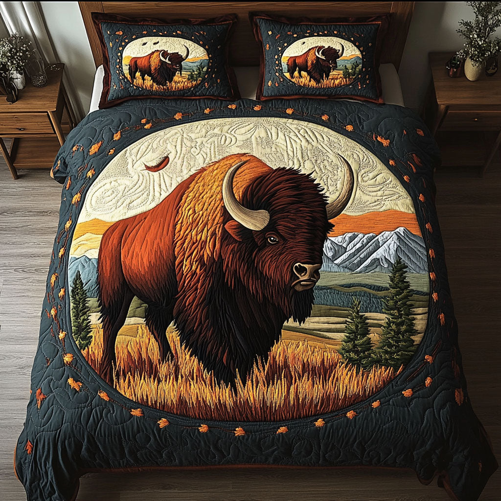 Buffalo Sunrise Quilted Bedding Set Bed Decorations Bison Themed Gifts
