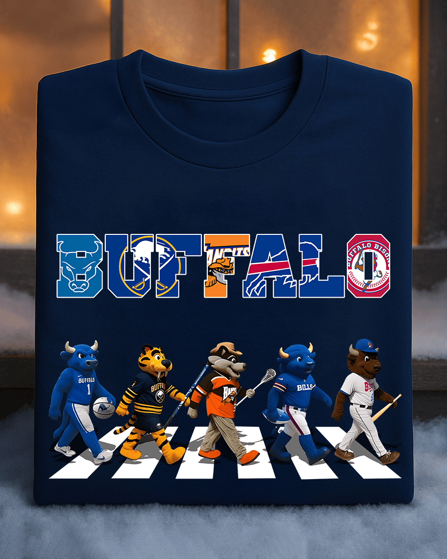 Buffalo Teams Mascot Parade T-Shirt Mascots Walking On Crosswalk Merchandise Gift For Sports Lover