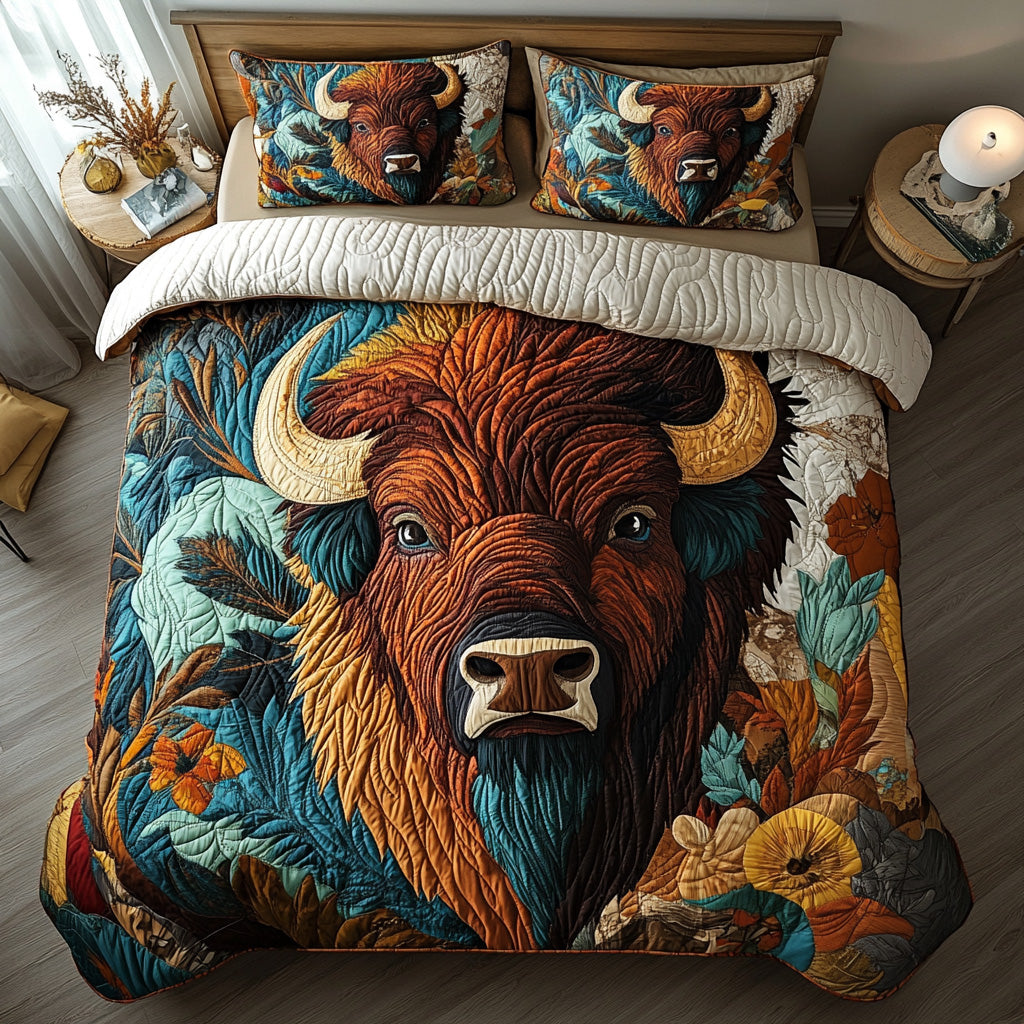 Buffalo Trail Quilted Bedding Set Bed Room Decoration Bison Gifts For Adults
