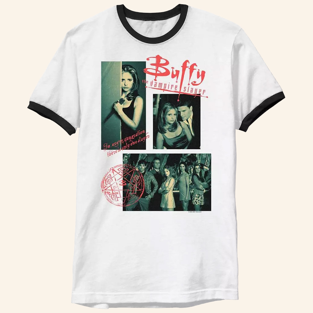 Buffy The Vampire Slayer Merch Multi Image Ringer T-Shirt Cool Gifts For Movie Fans