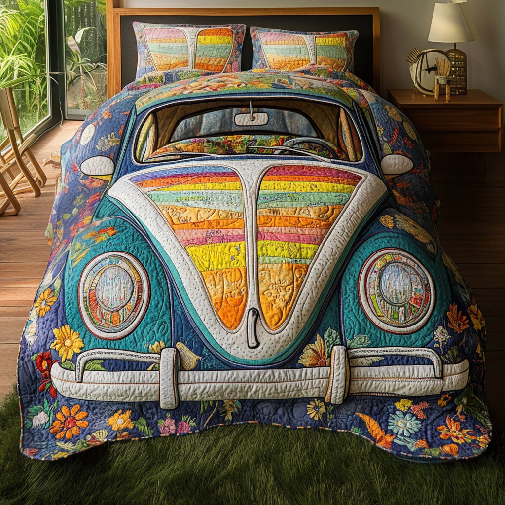 Bug Tracks Quilted Bedding Set Cute Bedroom Decor Gifts For Hippy Mom