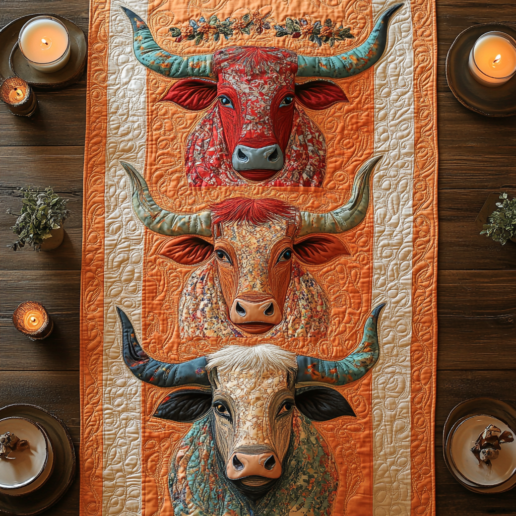Bull Charm Quilted Table Runner Kitchen Table Decor Ideas Texas Gifts Online